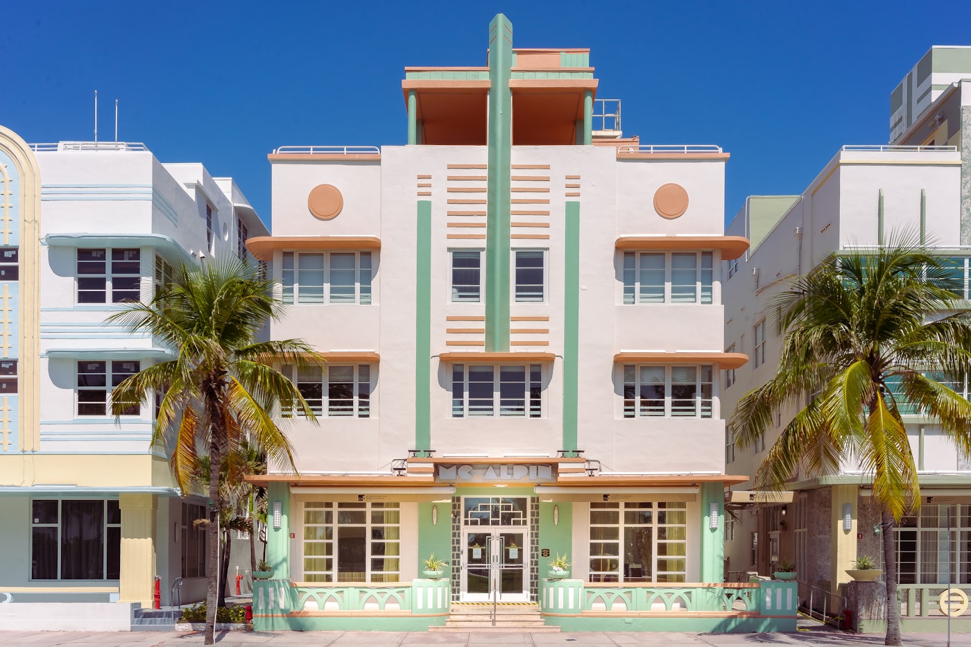 Pastel art deco hotel facade, South Beach