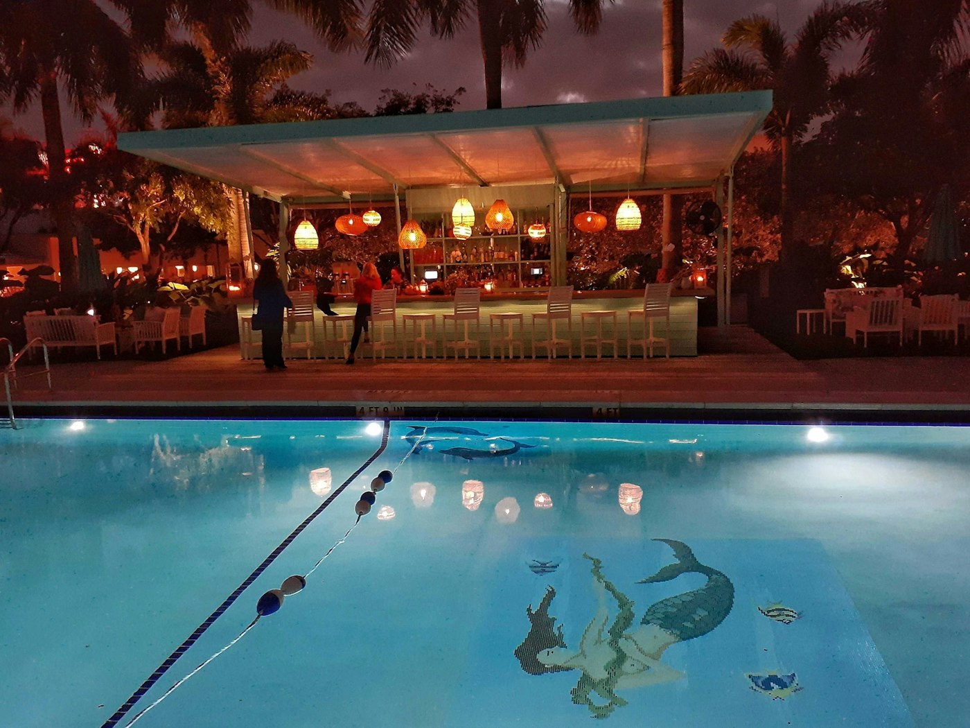Poolside bar at dusk, Miami Beach hotel